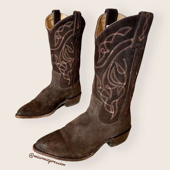 Frye Billy Vintage Brown Suede Embroidered Pull-On Cowgirl Pointed Toe Cute Boot - Picture 12 of 13